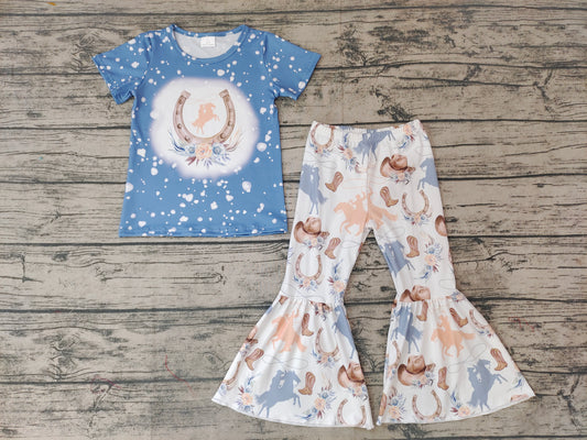 Baby Girls Horse Western Blue Bell Pants sets