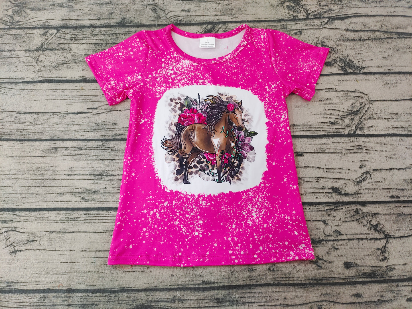 Baby Girls Hotpink Horse western short Sleeve shirts tops