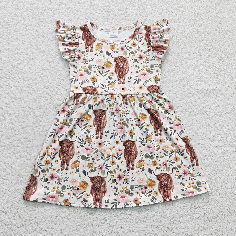 Baby Girls Highland Cow Knee Length Pearl Dresses