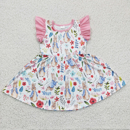 Baby Girls Rabbit Easter Bunny Twirl Flutter Sleeve Dresses