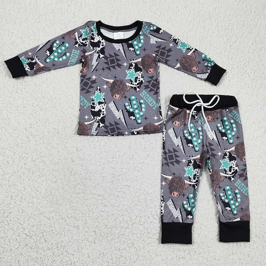 Baby Girls Western Cactus Cow Pajamas clothes sets