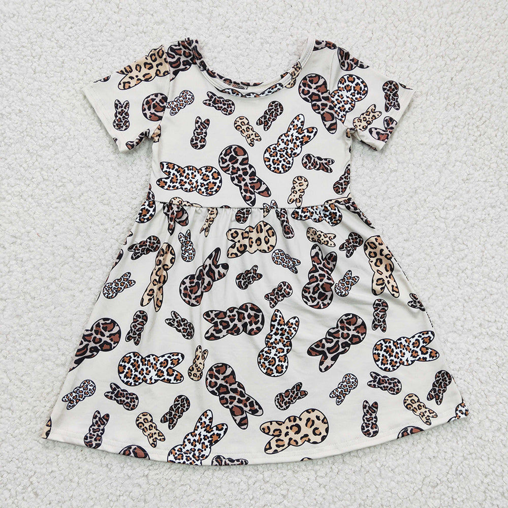 Baby Girls Leopard Bunny Easter knee length dresses