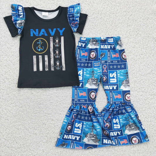 Baby Girls Navy Flag Shirt Bell Pants Clothes Sets