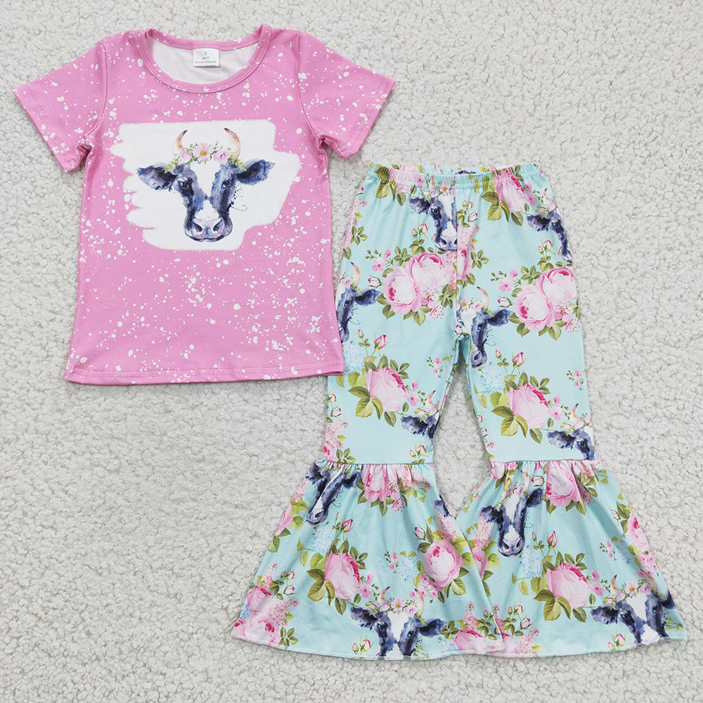 Baby Girls Cow Flower Bell Pants clothes sets