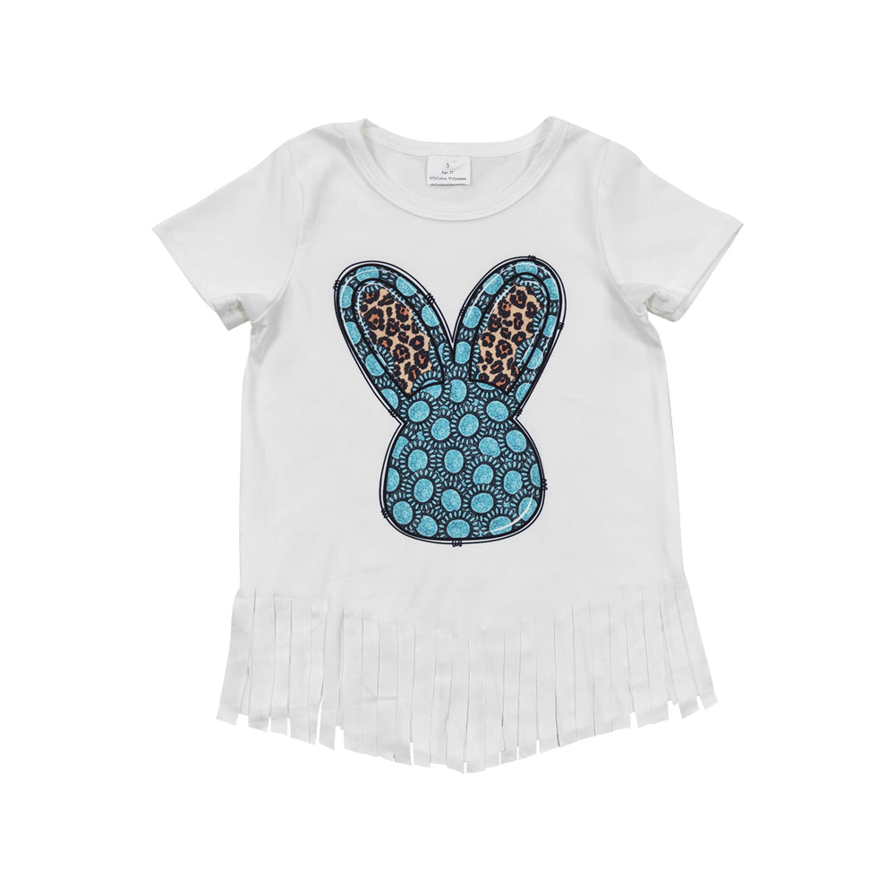 Baby Girls Rabbit Easter Short Sleeve Tassel Shirts Tops