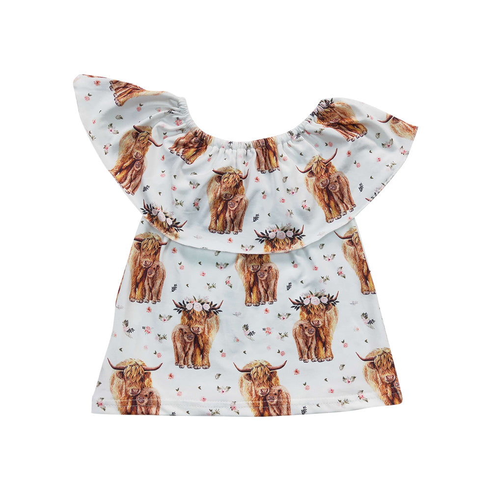 Baby Girls Highland Cow Off Shoulder Western Shirts Tops