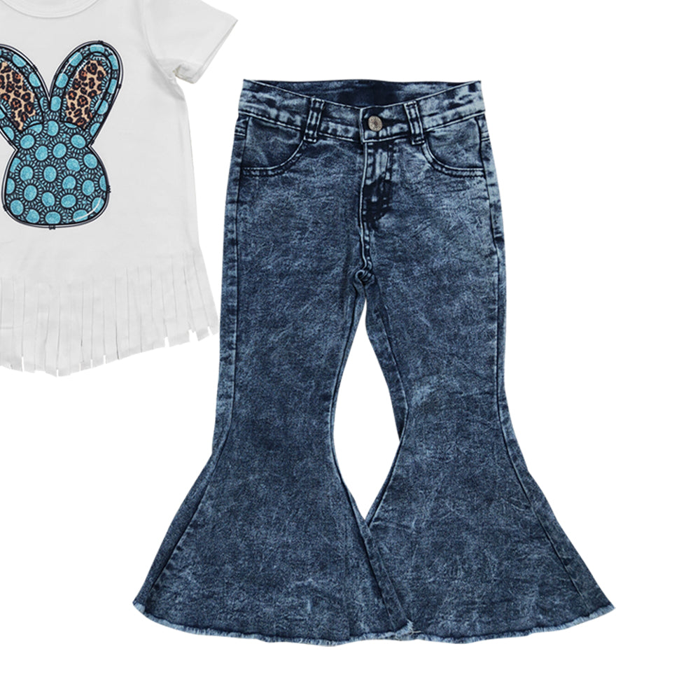 Baby Girls Easter Turquoise Bell Denim Pants Clothes Sets