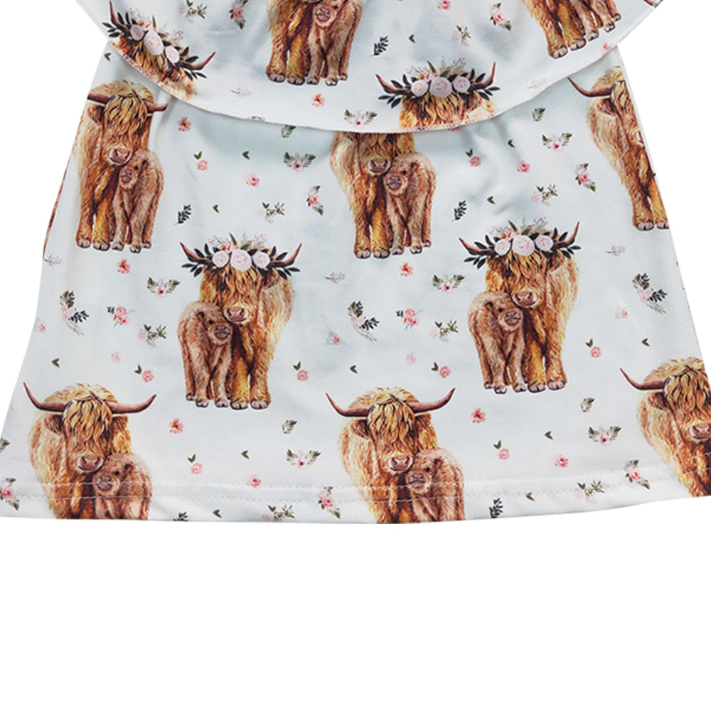 Baby Girls Highland Cow Off Shoulder Western Shirts Tops