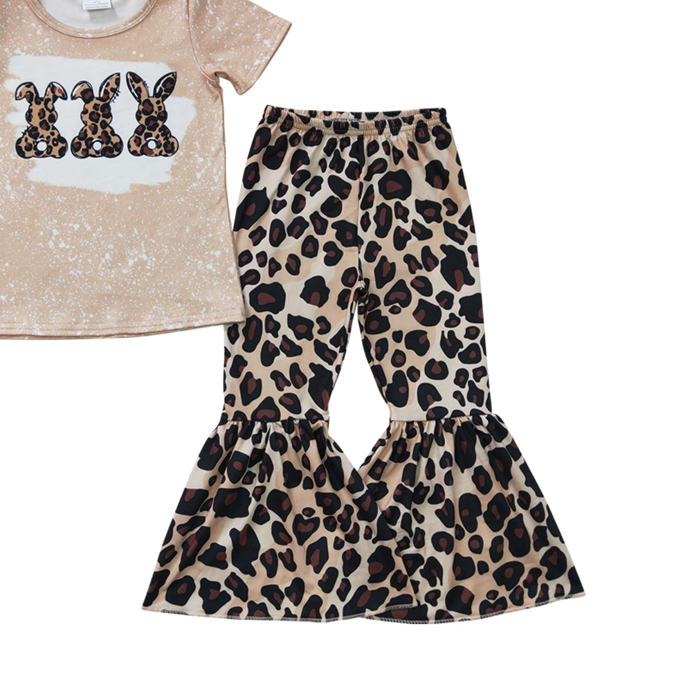 Baby Girls Easter Bunny Leopard Bell Pants Clothes Sets