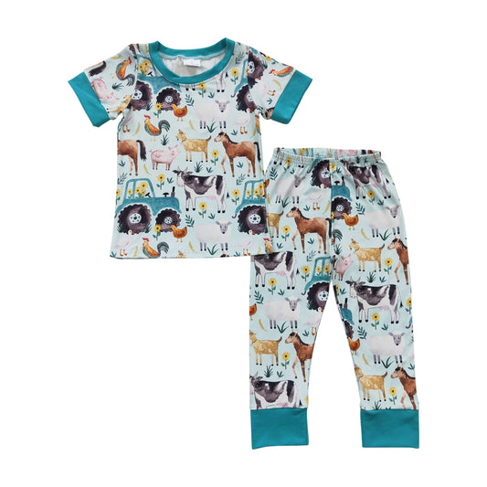 Baby Kids Short Sleeve Farm Pajamas Clothes Sets