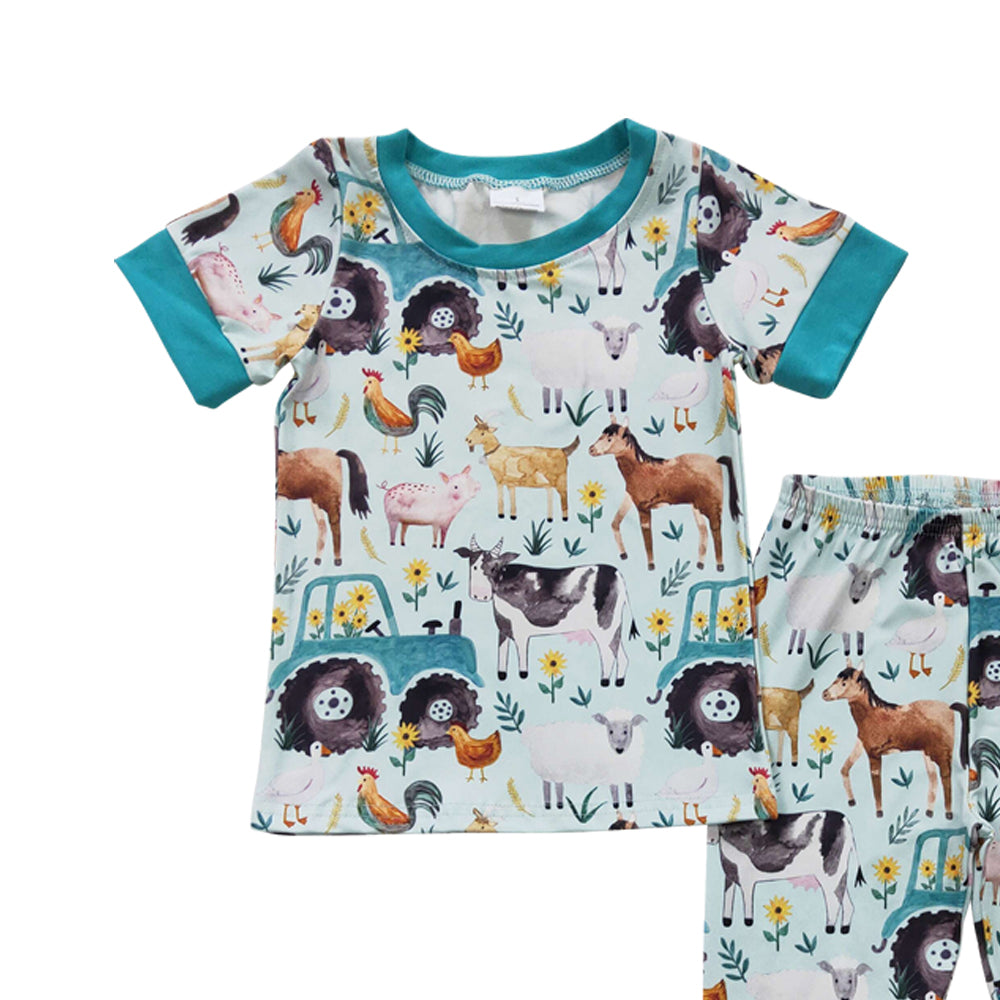 Baby Kids Short Sleeve Farm Pajamas Clothes Sets