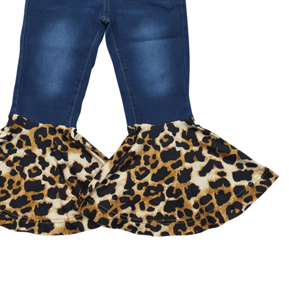 Baby Girls Denim Leopard Ruffle Bell Bottom Pants