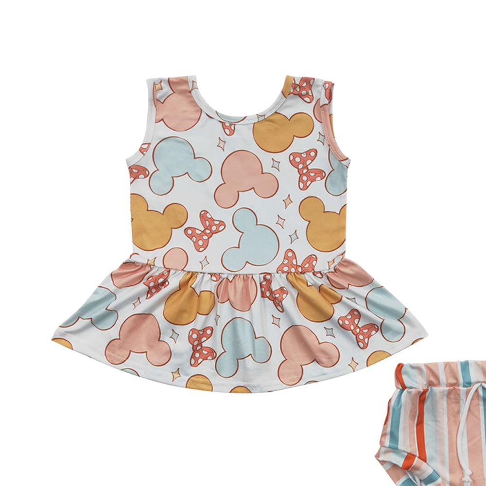 Baby Girls Cartoon Summer Stripe Bummie Sets