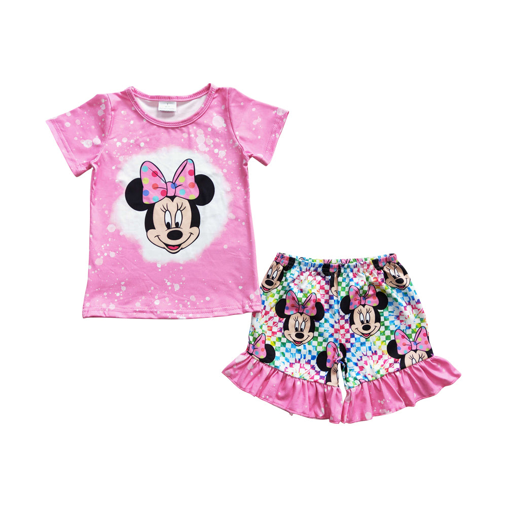 Baby Girls Cartoon Pink Ruffle Summer Shorts Sets