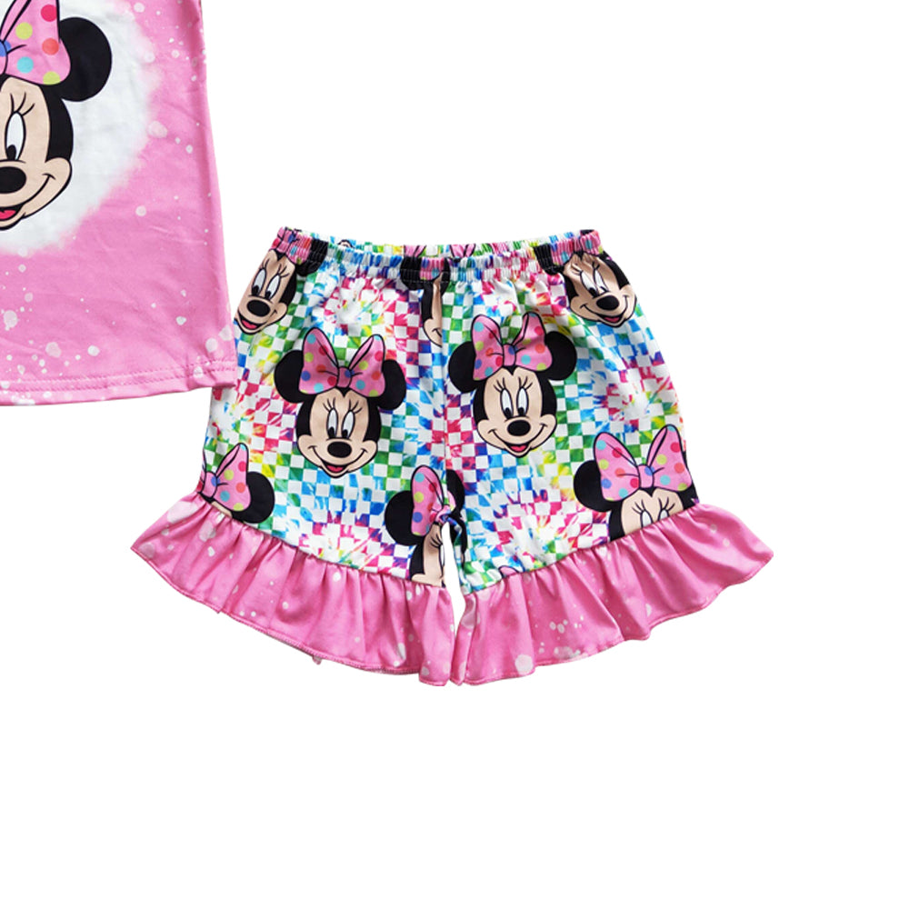 Baby Girls Cartoon Pink Ruffle Summer Shorts Sets