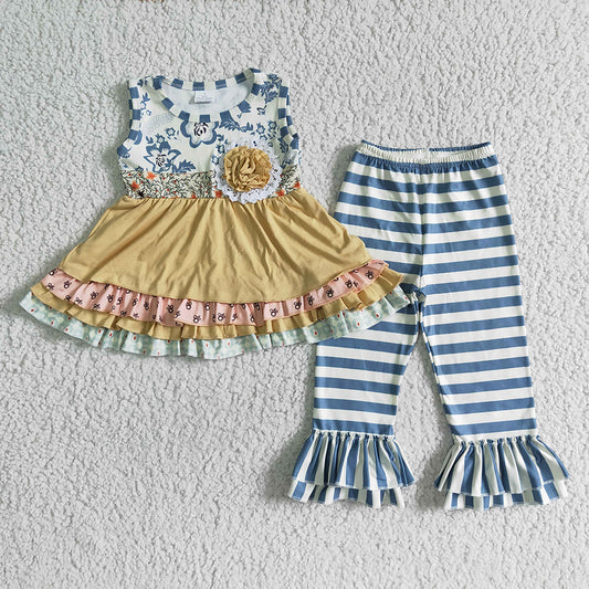 Children floral ruffle flower boutique outfits clothing sets