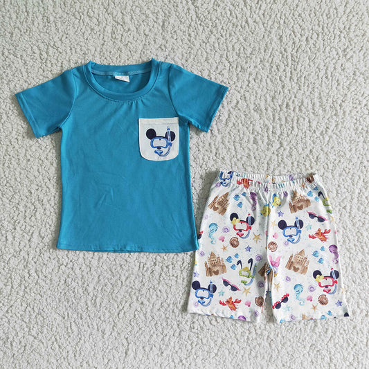 Baby boy cartoon pocket shorts sets