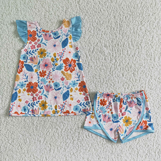 Baby girls floral big bow shorts sets