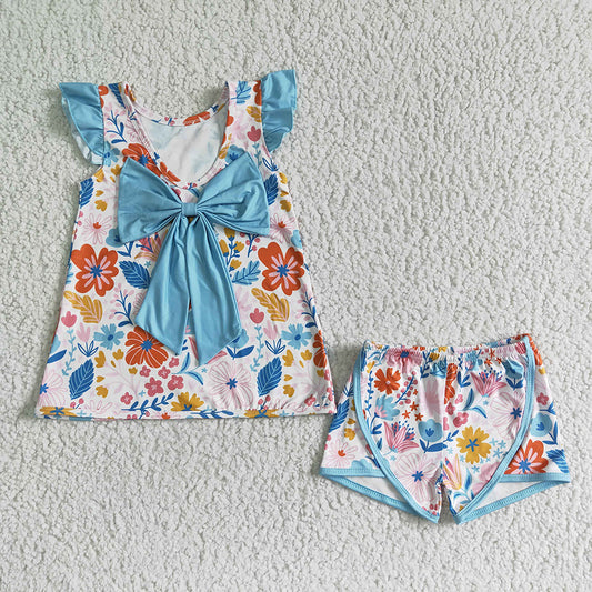 Baby girls floral big bow shorts sets