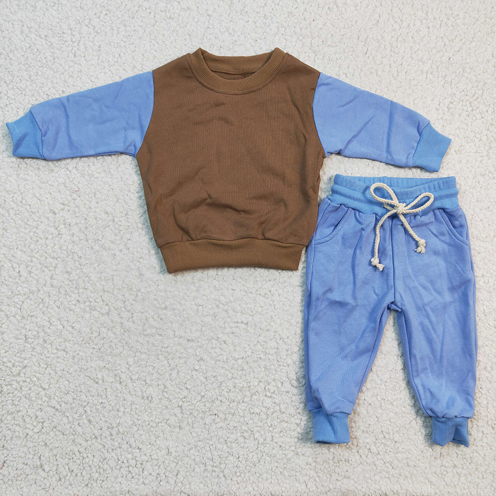 Baby Boys Cotton Blue Brown Ribbed Spring Pants Sets