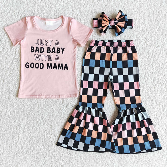 Just a bad baby with a good mom bell sets-(can choose bow here)