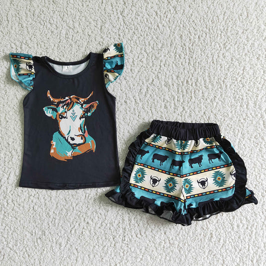 Children cow ruffle shorts western boutique outfits