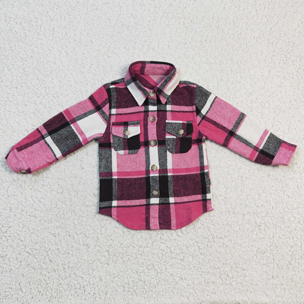 Baby Girls Hotpink Plaid Long Sleeve button ups shirts tops