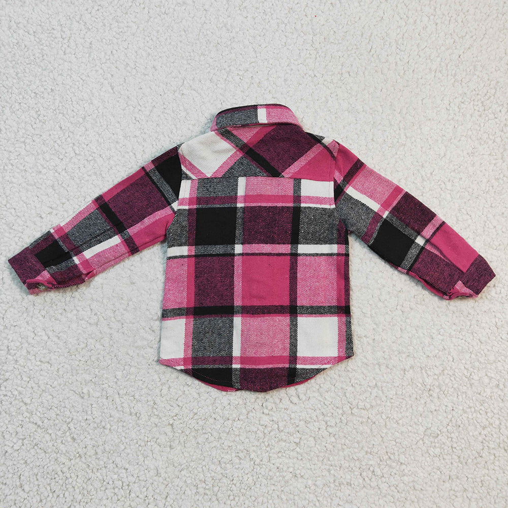 Baby Girls Hotpink Plaid Long Sleeve button ups shirts tops