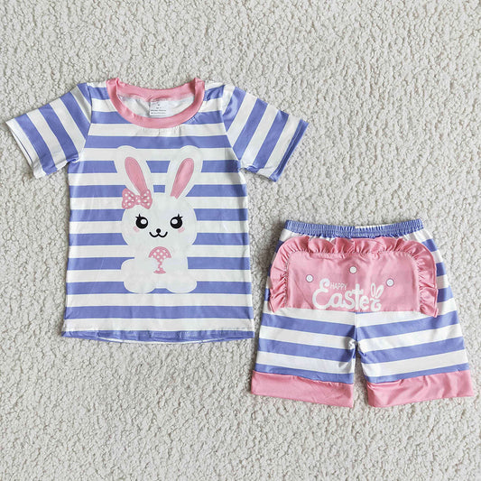 Easter girls pink stripe shorts sets
