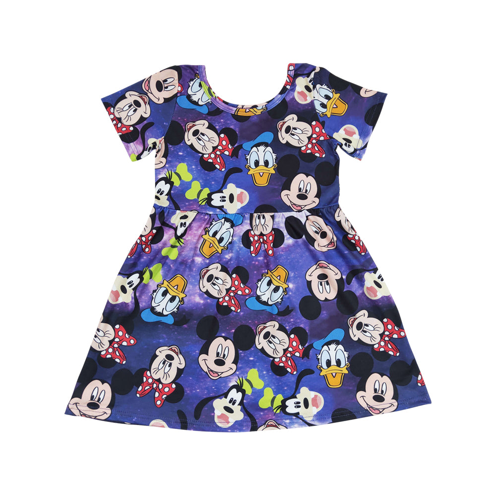 Baby Girls Colorful Cartoon Knee Length Dresses