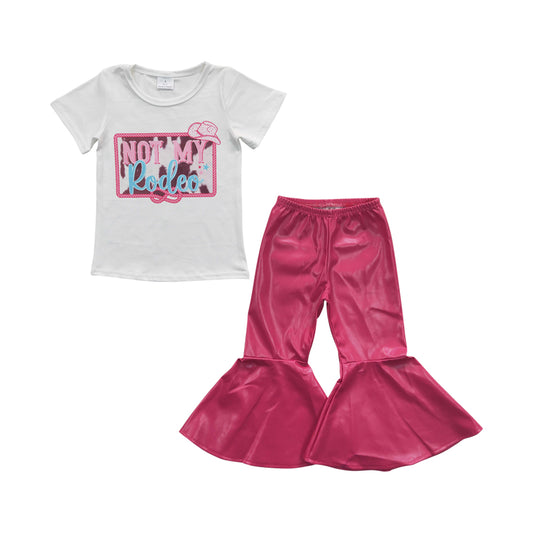 Baby Girls Not My Rodeo Tee Dark Pink Pleather Pants Clothes Sets