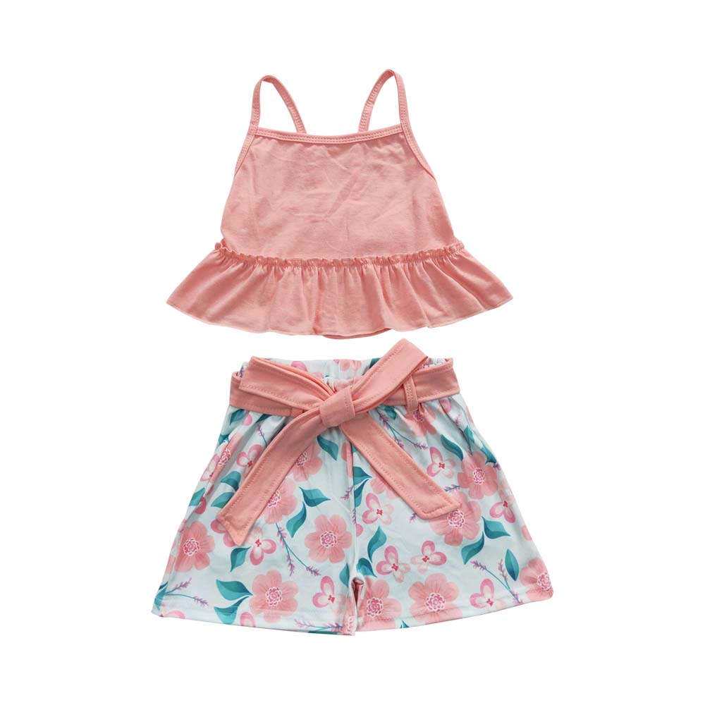 Baby Girls Floral Belt Summer Shorts Sets