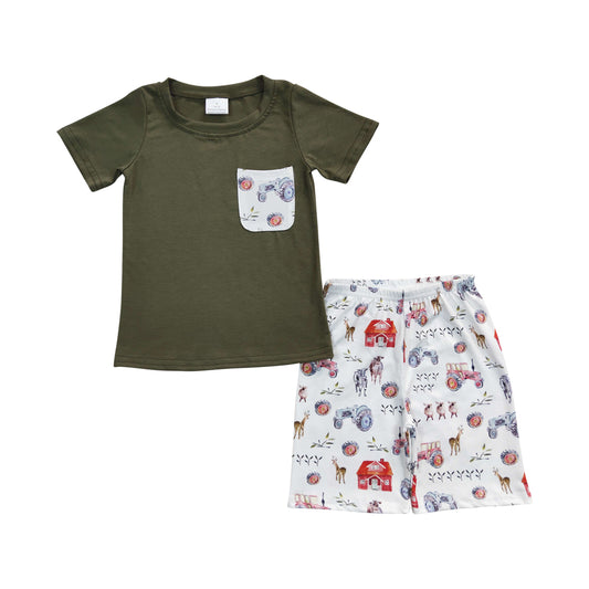 Baby Boys Farm Green Top Pocket Summer Shorts Clothes Sets