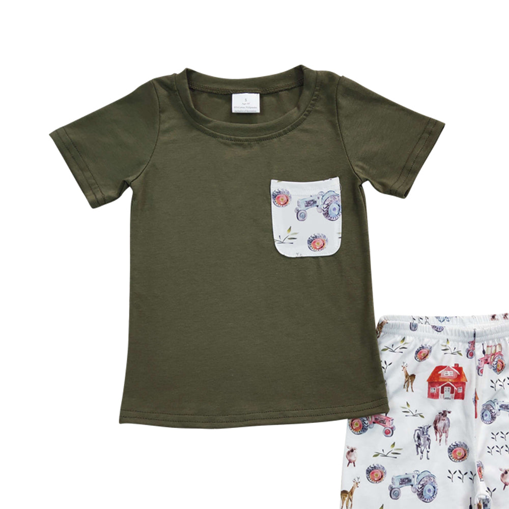 Baby Boys Farm Green Top Pocket Summer Shorts Clothes Sets