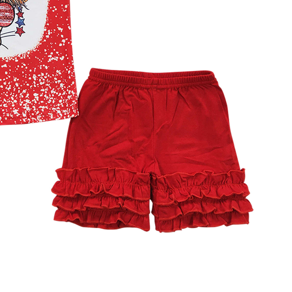 Baby Girls Western 4th Of July Cow Red Icing Shorts Clothes Sets