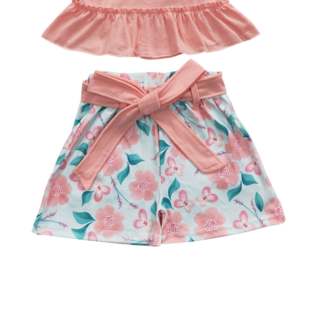 Baby Girls Floral Belt Summer Shorts Sets