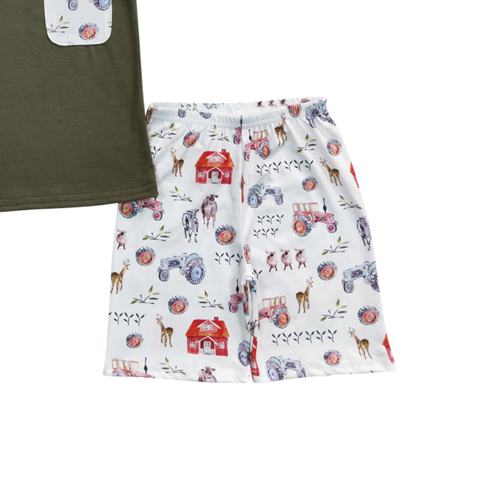 Baby Boys Farm Green Top Pocket Summer Shorts Clothes Sets