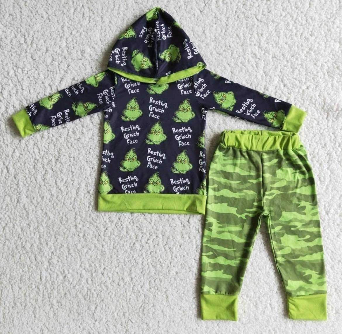 Kids Hooded Cartoon green black Christmas outfits sets