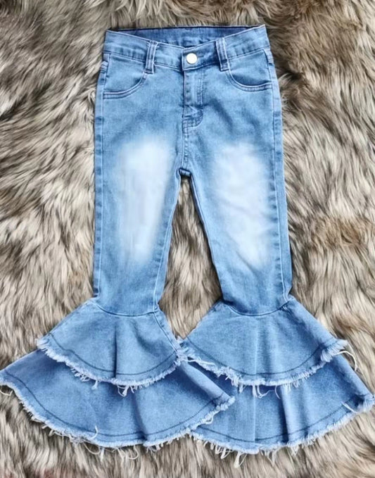 Washed Blue ruffle denim jeans