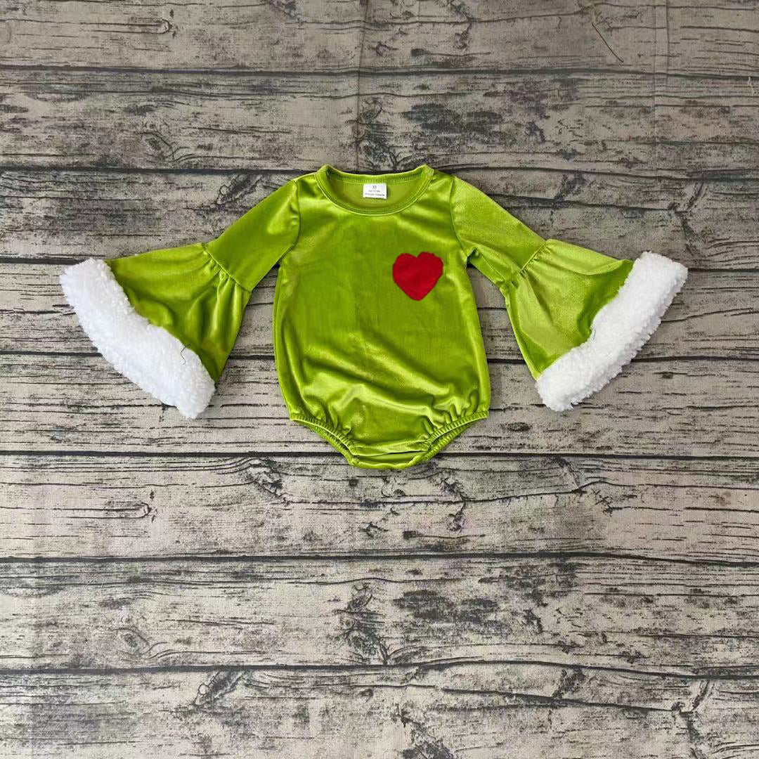 Girls heart Green Romper Velvet fabric
