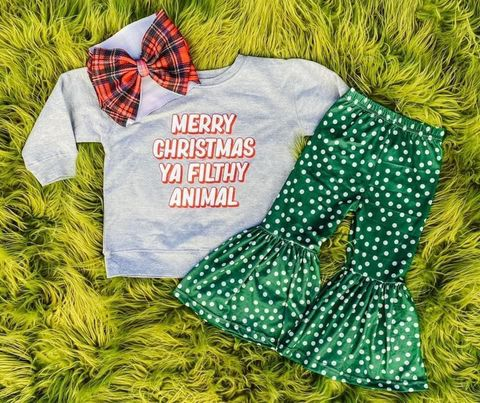 Merry Christmas green dots pants sets(can choose bow here)