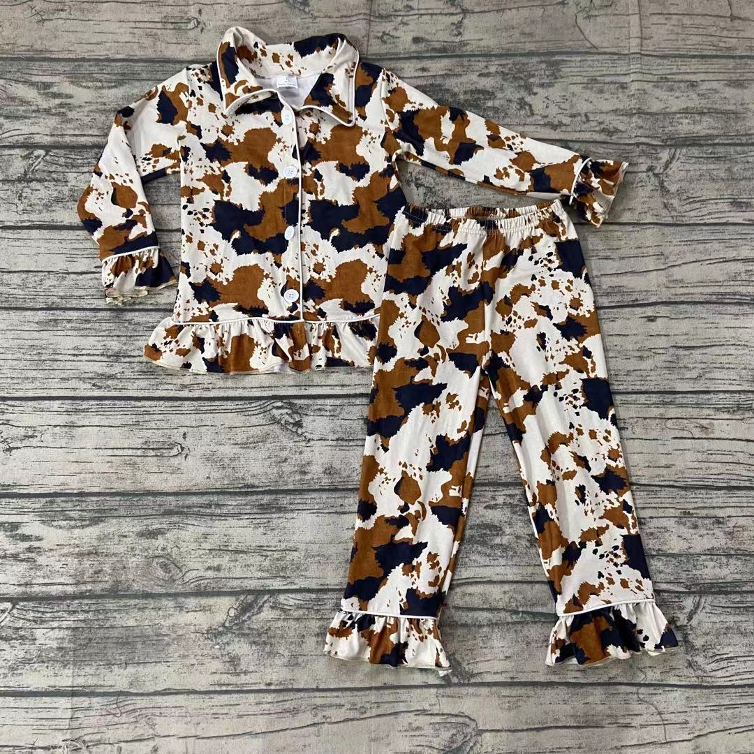 Girls Cow print button up pajamas