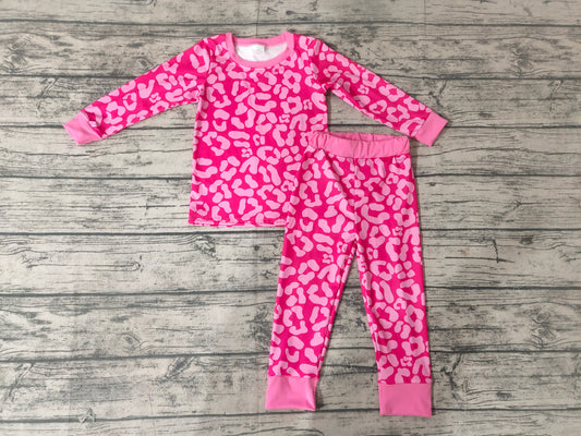 Baby Girls valentines pink leopard pajamas sleepwear sets
