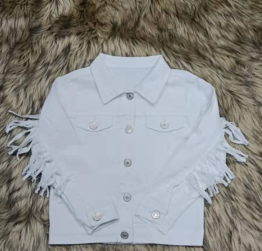 Baby girls white tassel white denim jackets