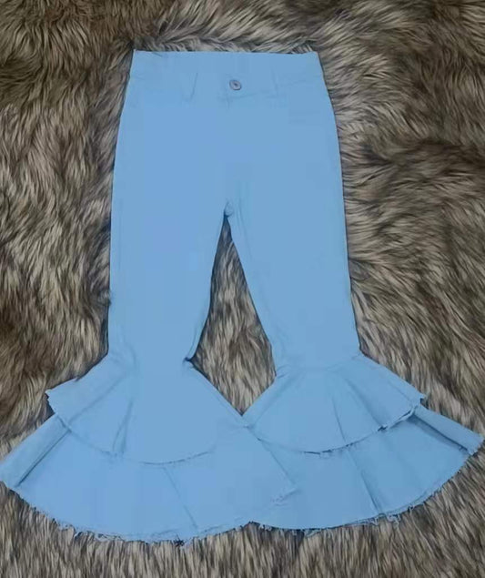 Baby Girls blue double ruffle denim jeans pants