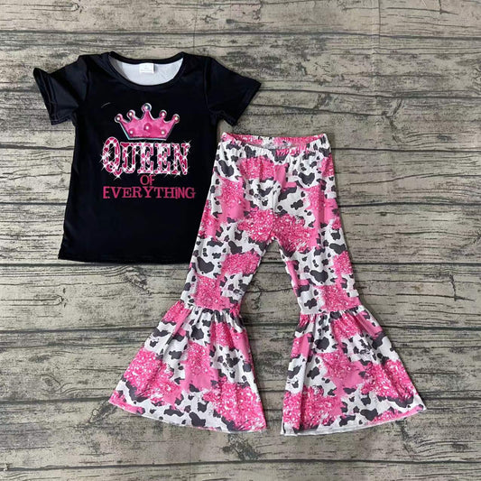 Baby Girls pink black queen of everything bell pants sets