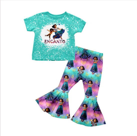 Baby girls cartoon aqua bell pants clothing sets