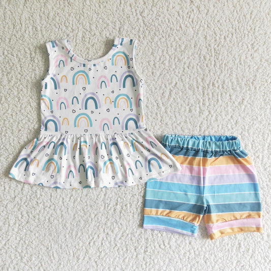 Baby girls rainbow stripe summer shorts sets