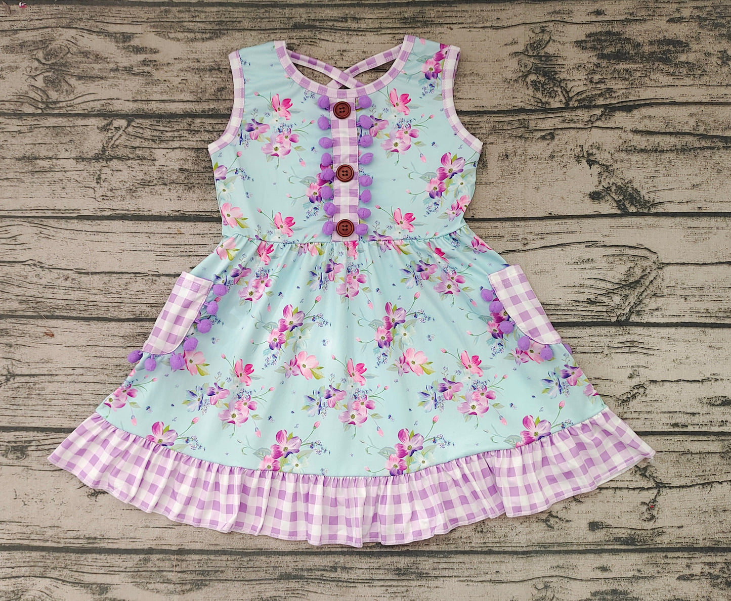 Baby girls summer purple floral knee length dresses