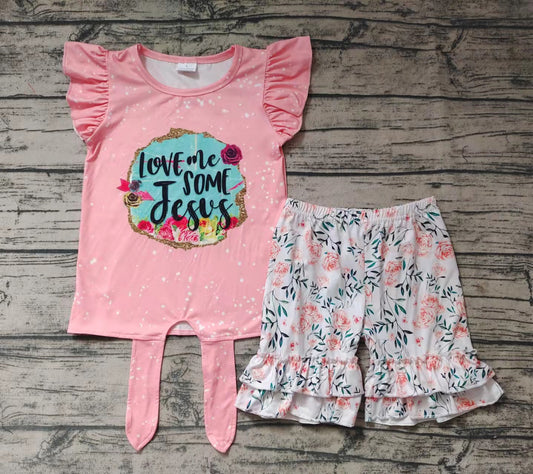 Baby girls love me jesus floral shorts sets